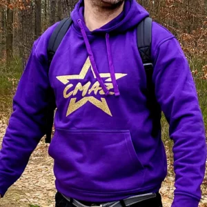 bluza kaptur fiolet zloty brokat