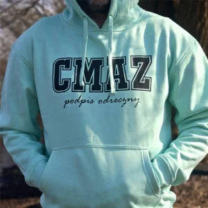 bluza kaptur podpis odręczny mięta